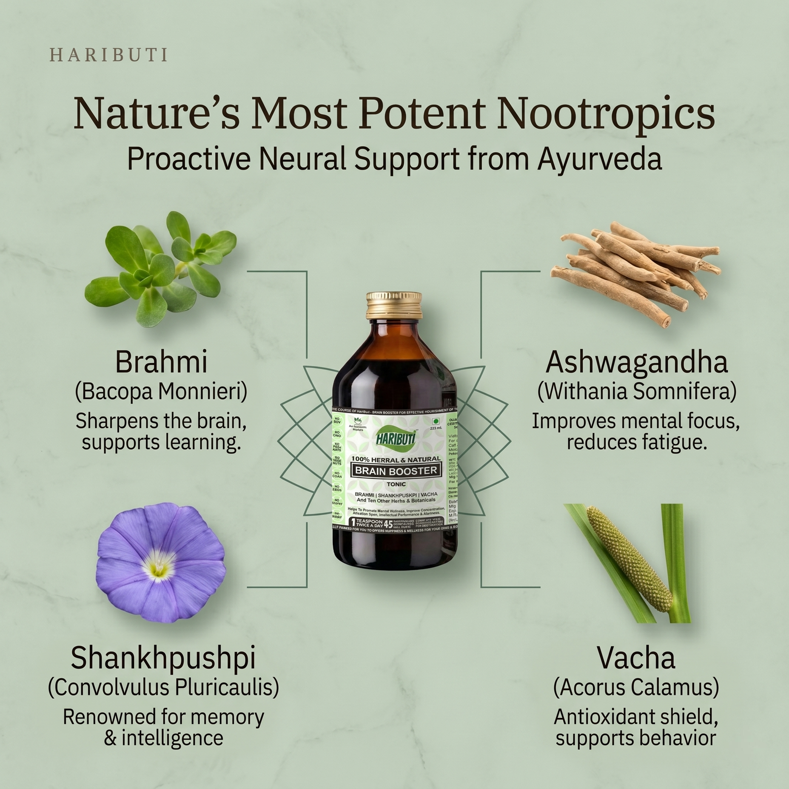 brain booster tonic for brain & memory wellness with brahmi, shankhpushpi, vacha and 10 other herbs & botanicals, 225ml, for kids brain booster tonic for brain & memory wellness with brahmi, shankhpushpi, vacha and 10 other herbs & botanicals, 225ml, for kids